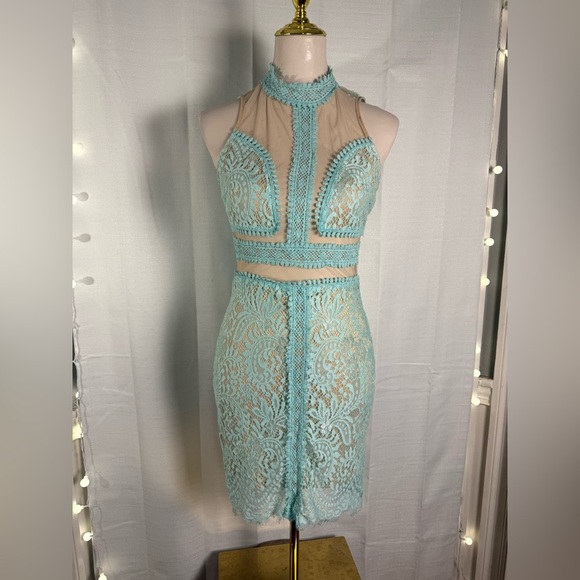 Mango Blue Tan Embellished Cut-Out Bodycon Dress - Picture 1 of 13